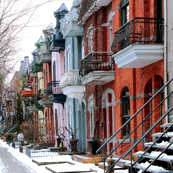 Une rangée de bâtiments multicolores.